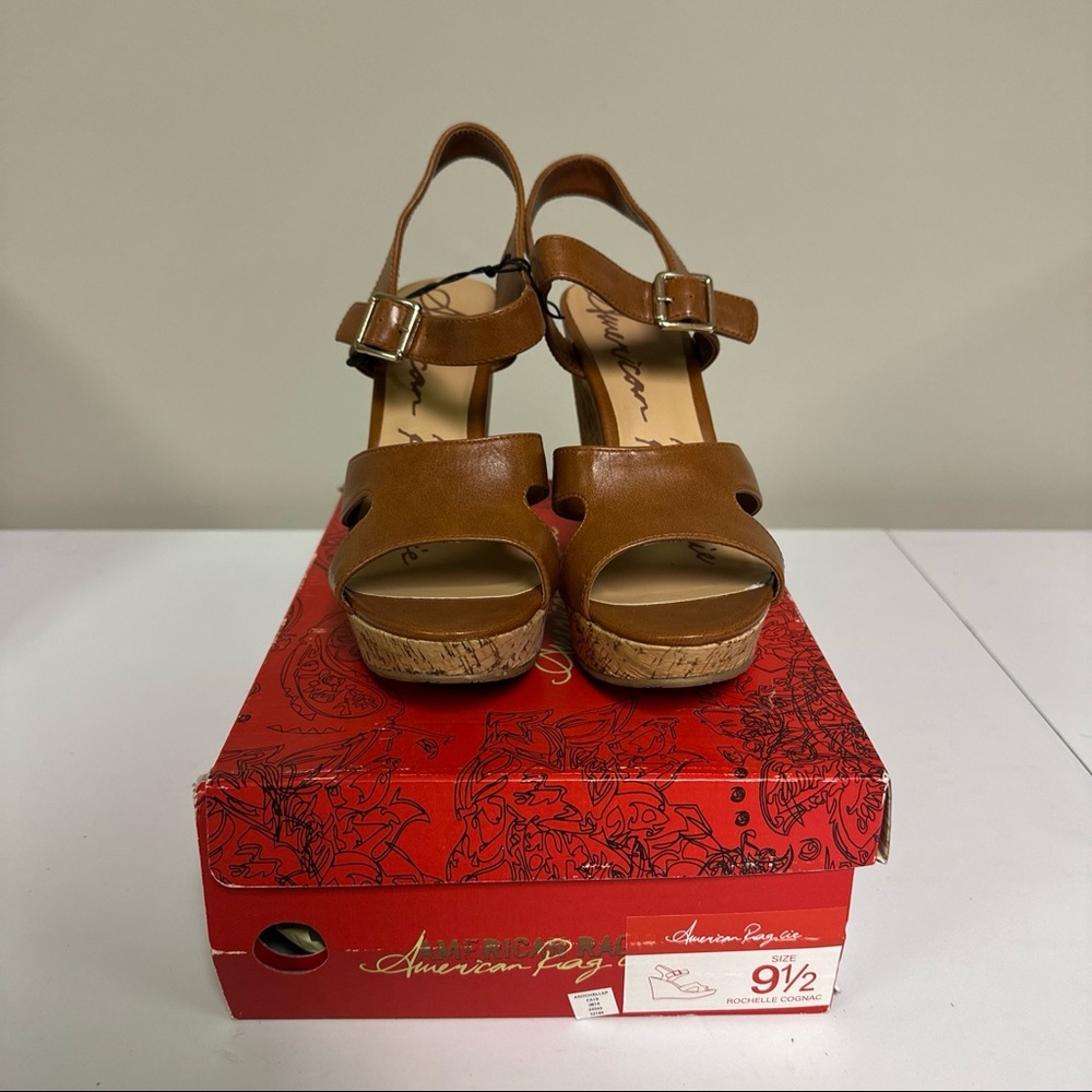 American Rag Women's Rochelle Platform Wedge Sandals Cognac Size 9.5 M